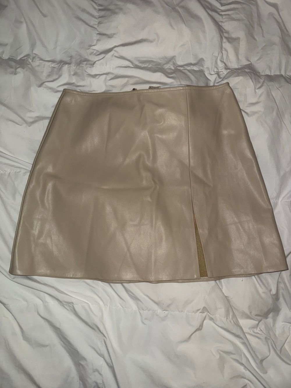 Faux Leather Mini Skirt in Taupe